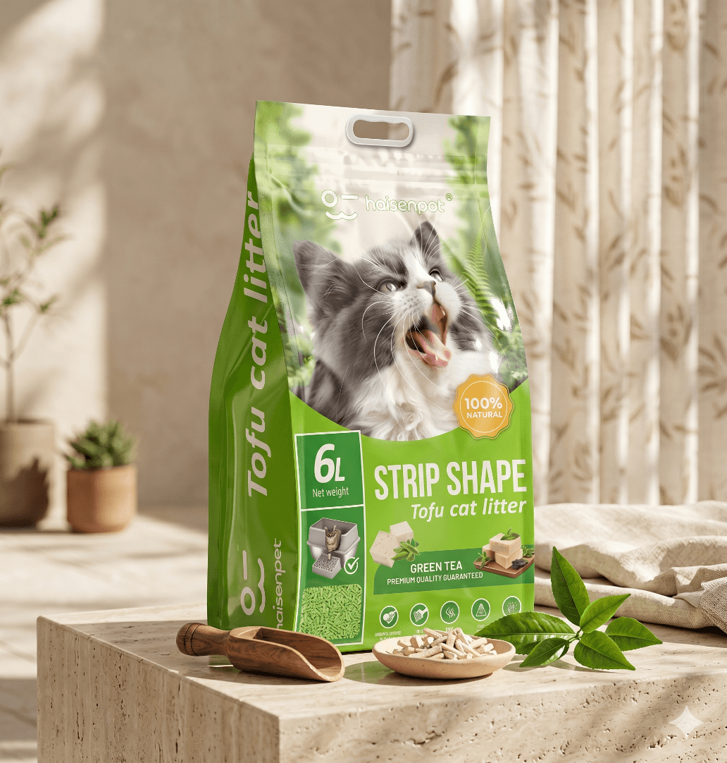 Haisenpet Strip Shape Tofu Cat Litter - Green Tea Scent Flavour 6L