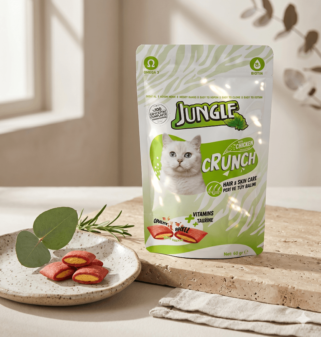 Jungle Crunch Cat Treats with Chicken for Hair & Skin Care - 60g