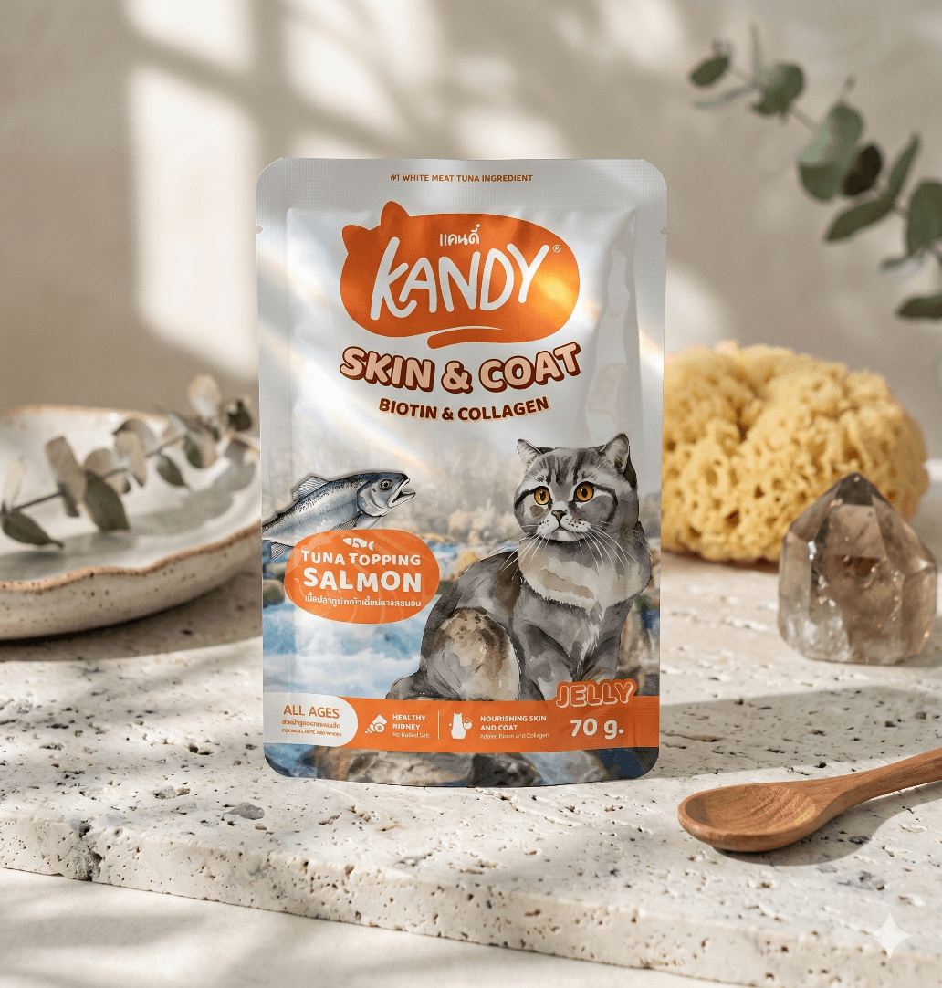 Kandy Skin & Coat Tuna Topping Salmon in Jelly Wet Cat Food 70g – All Ages