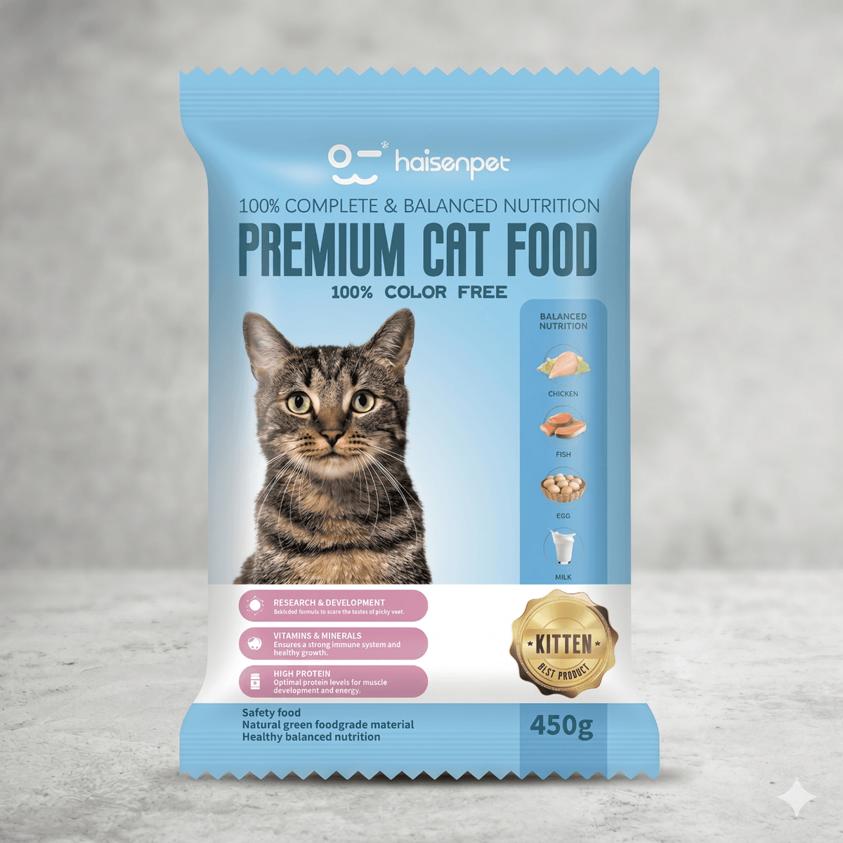 Haisenpet Premium Cat Food for Kittens (Chicken, Fish, Egg & Milk) - 450g